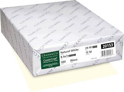 CRANES CREST®, 8 1/2 x 11, 24 lb., Wove Finish, Natural White, 500/Ream