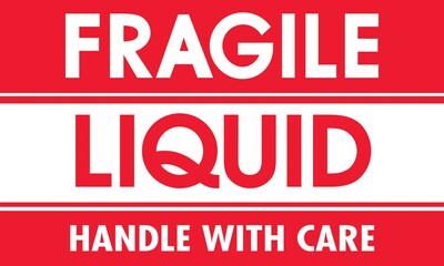 Tape Logic Fragile - Liquid - Handle With Care Shipping Label, 3 x 5, 500/Roll