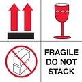 Tape Logic® Labels, Fragile - Do Not Stack, 4 x 4, Red/White/Black, 500/Roll