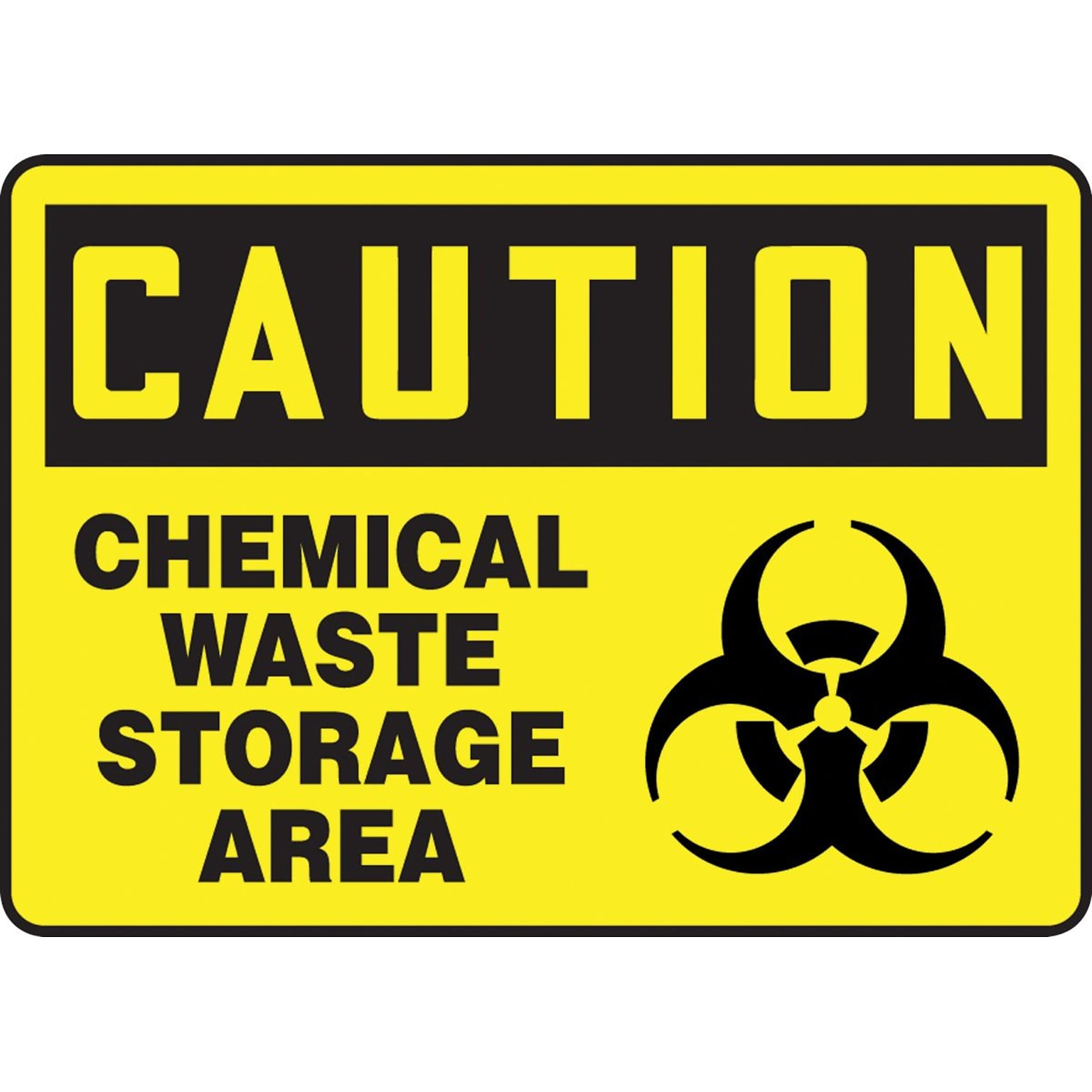Accuform Signs® Safety Sign, CAUTION CHEMICAL WASTE STORAGE AREA (w/Graphic), 10 x 14, Plastic, Each