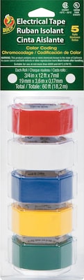 Duck® Brand .75 in. x 12 ft. x 7 mil. Professional Color Coding Electrical Tape, Multi-Color, 5 pk (
