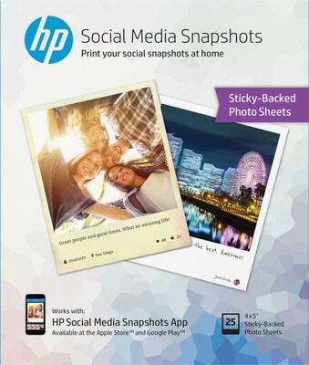 HP Social Media Snapshots Glossy Photo Paper, 4 x 5, 25/Pack (K6B83A)