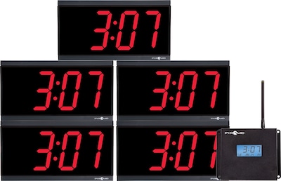 Pyramid TimeTrax™ RF 900MHz Wireless Digital Clock Bundle, Black Bezel/Red LED Digits, 4 Digits (WSCBD-5)