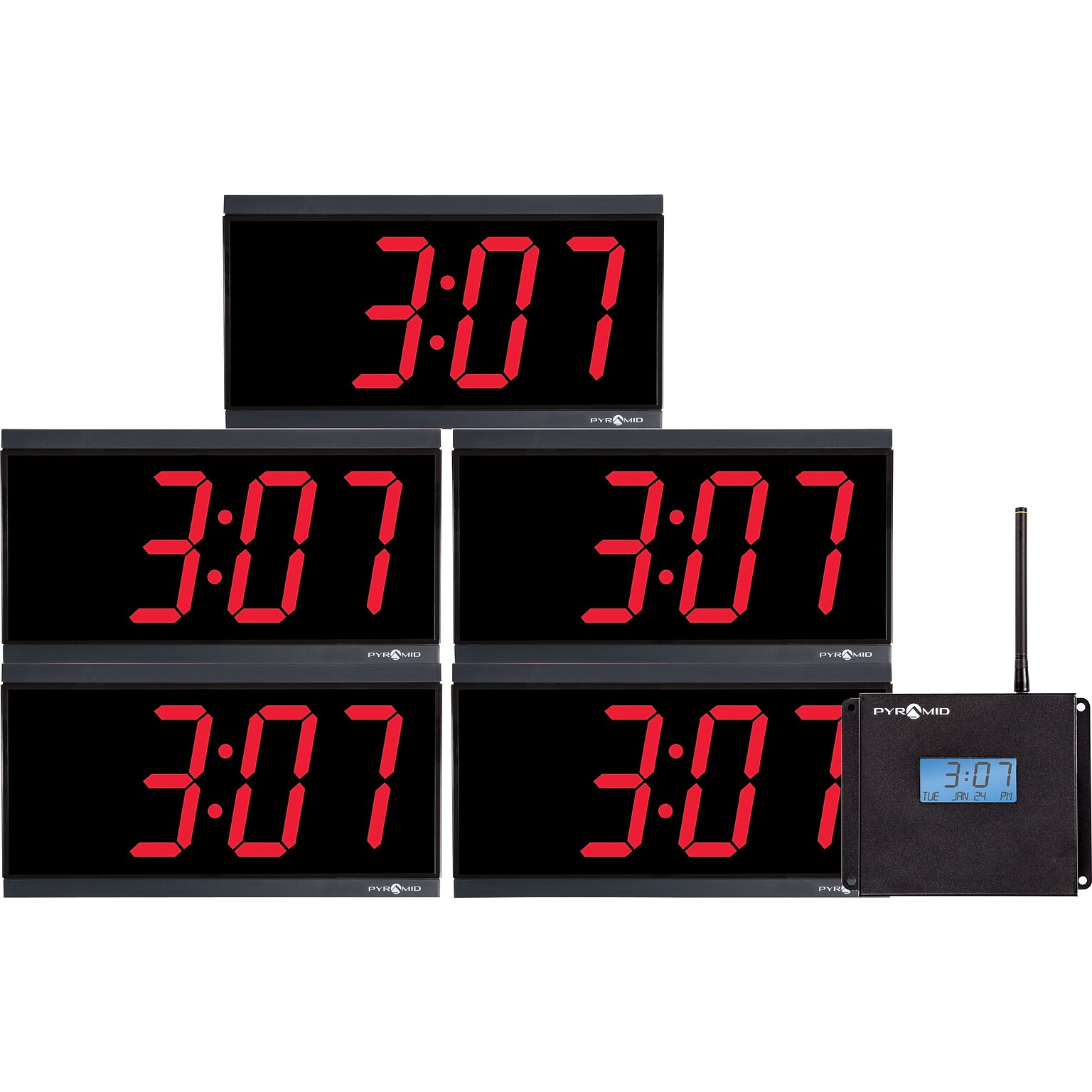 Pyramid TimeTrax™ RF 900MHz Wireless Digital Clock Bundle, Black Bezel/Red LED Digits, 4 Digits (WSCBD-5)