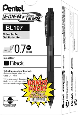 Pentel EnerGel-X Retractable Roller Gel Pens, Medium Point, Black Ink, 24/Pack (BL107ASW2)