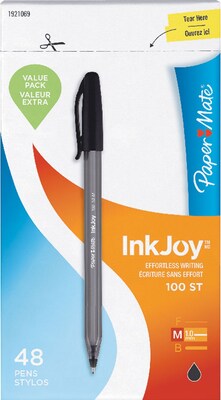 Paper Mate InkJoy 100 Ballpoint Stick Pens, Medium Point, Black Ink, 48/Pack (1921069/1951377)