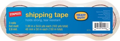 Heavy Duty Shipping Packing Tape, 1.88 x 54.6 yds, Clear, 3/Pack (601375)