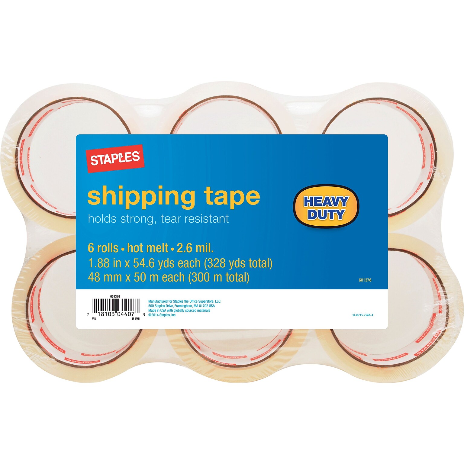 Heavy-Duty Shipping Tape; 1.89 x 54.7 Yards, 6 Rolls, 6/Pack