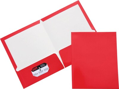 JAM Paper Glossy 2-Pocket Portfolio Folder, Red, 6/Pack (385Grea)