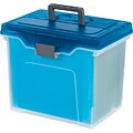 Staples® Portable Plastic File Box, Letter Size, Clear w/Blue Lid (110990)