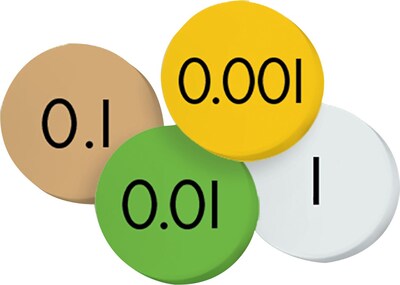 Essential Learning Products® 4-Value Whole Numbers Place Value Discs, 1", 100 Discs (ELP626636)