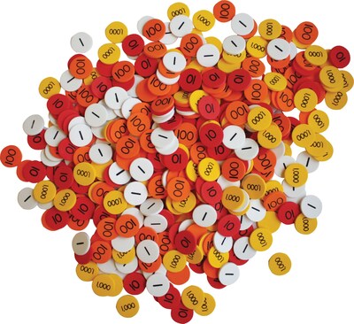 Essential Learning Products® 4-Value Whole Numbers Place Value Discs, 1", 100 Discs (ELP626636)