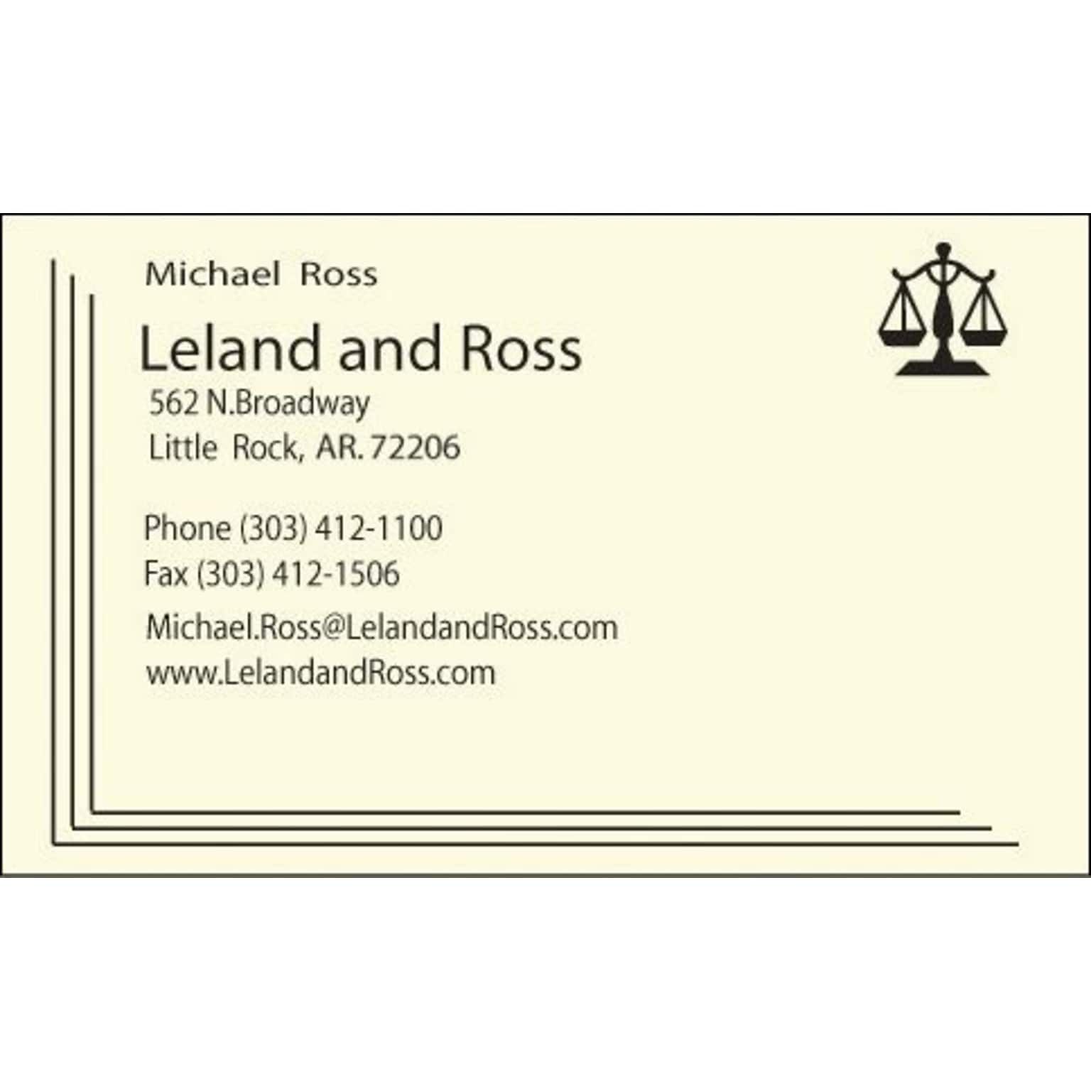 Custom 1-2 Color Business Cards, CLASSIC® Laid Baronial Ivory 80#, Raised Print, 1 Standard Ink, 2-Sided, 250/PK