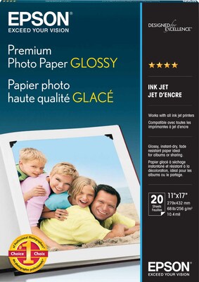 Epson Premium High Gloss Photo Paper; 11 x 17, White (S041290)