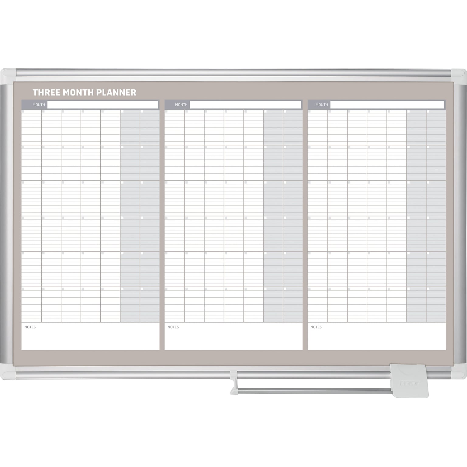 MasterVision® 3 Month Calendar Lacquered Steel Dry Erase Planning Board, Aluminum Frame, 3W x 2H