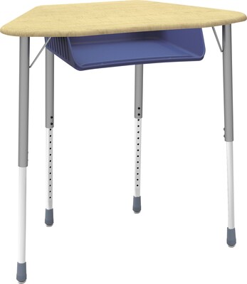 Virco® Adjustable-Height 4-Leg Open-Front Plastic Top Collaborative Student Desk; Maple/Blue, 2/CT