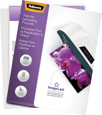 Fellowes® Thermal Laminating Pouches; Letter, ImageLast, 3mil, 200 pack