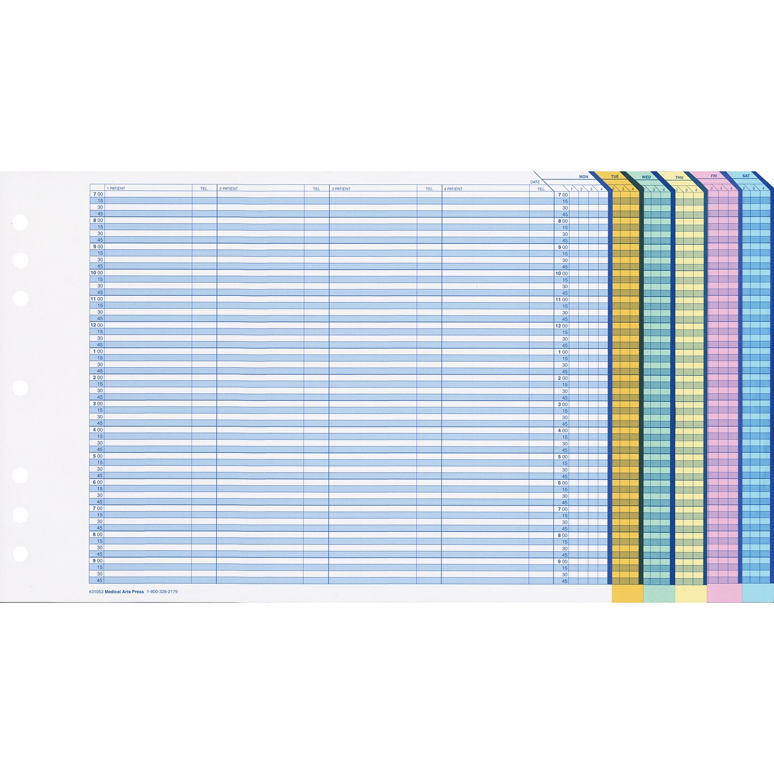 Code-A-Log 1-Year Refills, 7 a.m.-10 p.m., 15-minute Intervals, 4 Columns