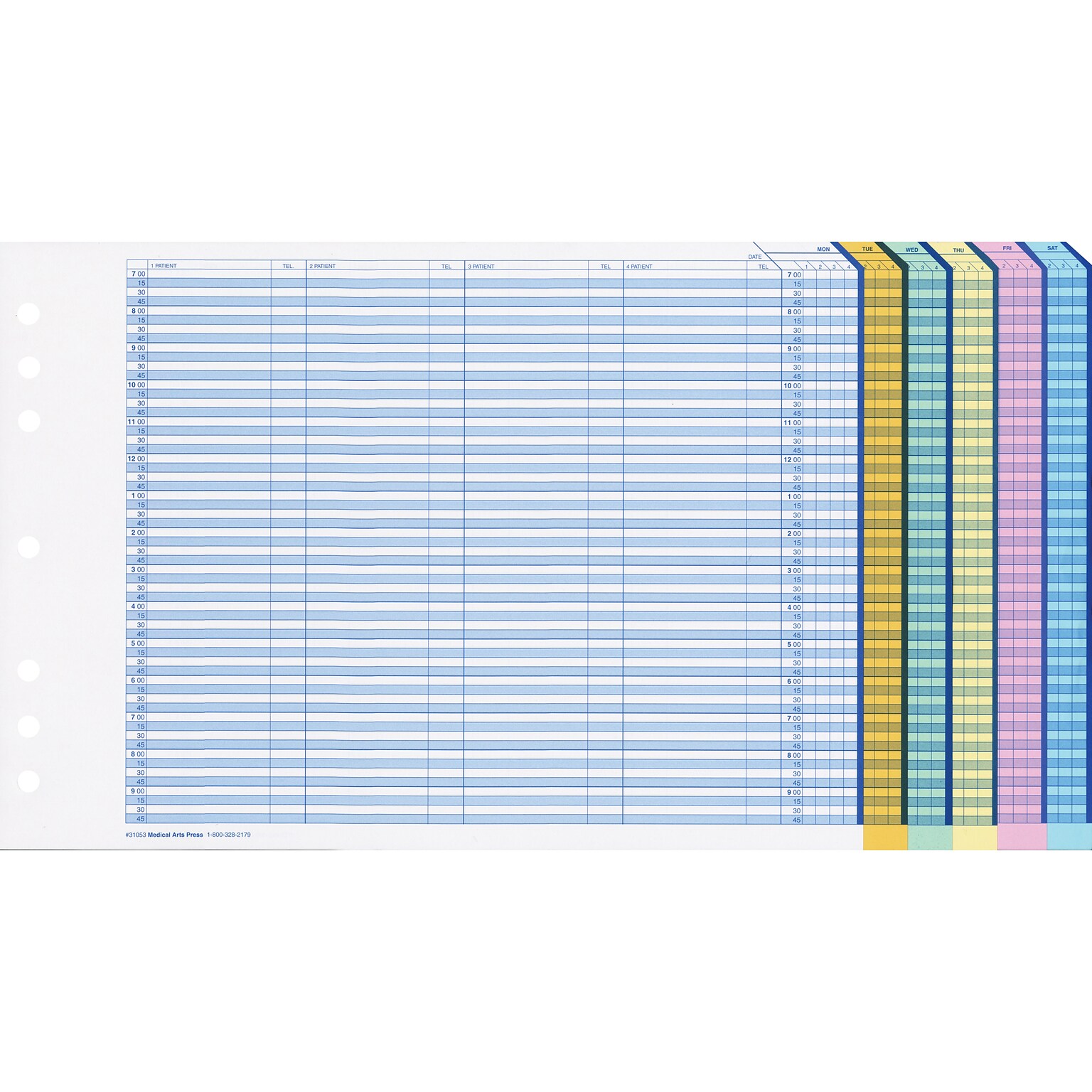 Code-A-Log 1-Year Refills, 7 a.m.-10 p.m., 15-minute Intervals, 4 Columns