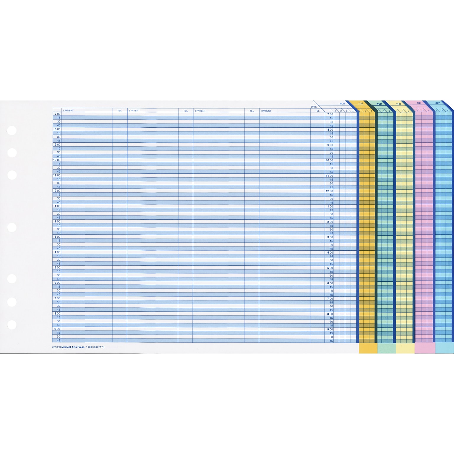 Code-A-Log 1-Year Refills, 7 a.m.-10 p.m., 15-minute Intervals, 4 Columns