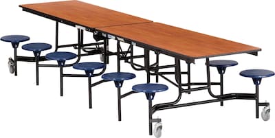 NPS® 12 Rectangular Cafeteria Table w/ 12 Stools; Cherry/Blue