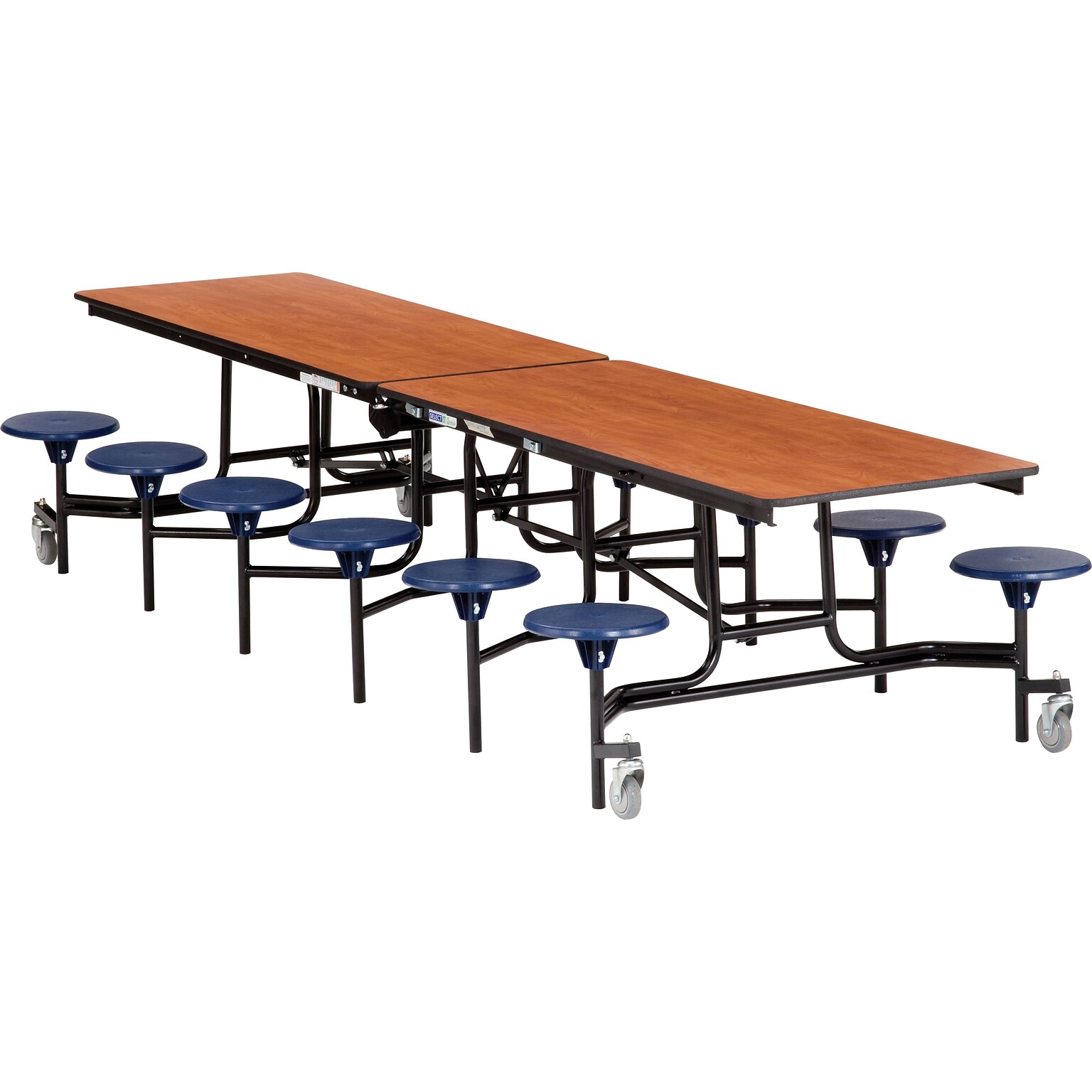 NPS® 12 Rectangular Cafeteria Table w/ 12 Stools; Cherry/Blue