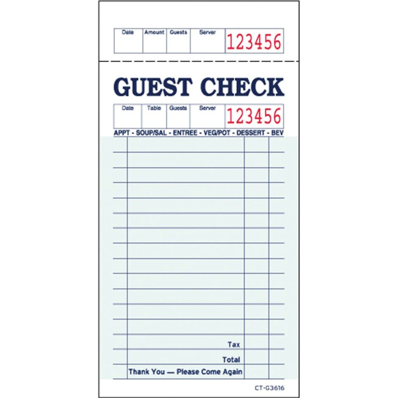 Alliance 1-Part Carbonless Guest Checks, 3.4 x 6.73, 50 Sets/Book, 2/Carton (367401)