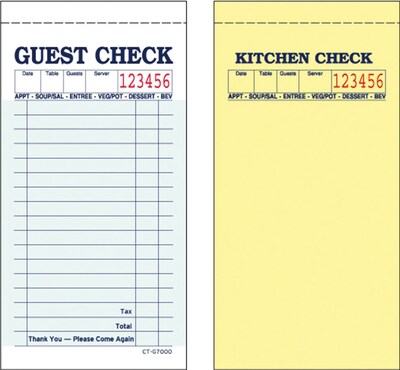 Alliance G7000, 2part, Carbonless, Green, 17 Line, Guest Checks, 50 Checks per Book, 50 Books/Ctn