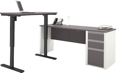 Bestar Connexion 72W L-Desk with Electric Height-Adjustable Desk, Slate/Sandstone (93885-59)