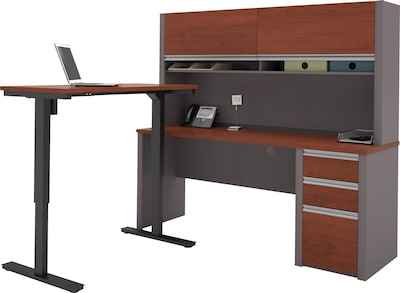 Bestar® Connexion 71W L-Desk with Hutch & Electric Height-Adjustable Table, Bordeaux/Slate (93886-39)