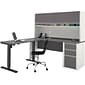 Bestar Connexion 72"W L-Desk with Hutch & Electric Height-Adjustable Desk, Slate/Sandstone (93886-59)