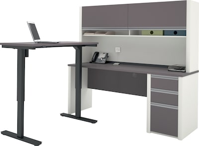 Bestar Connexion 72W L-Desk with Hutch & Electric Height-Adjustable Desk, Slate/Sandstone (93886-59