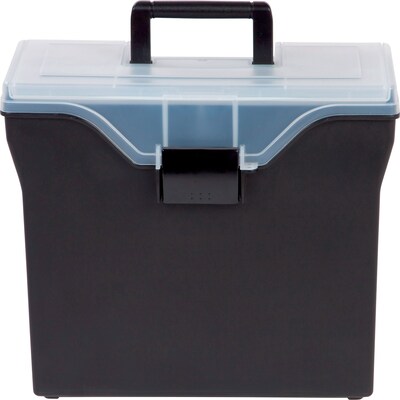Quill Brand® Portable Plastic File Box with Organizer Top, Black