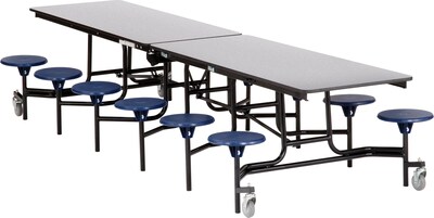 NPS® 10 Rectangular Cafeteria Table w/ 12 Stools; Grey/Blue