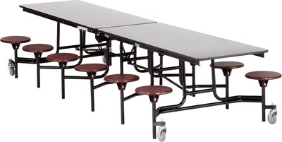 NPS® 12 Rectangular Cafeteria Table w/ 12 Stools, Grey/Burgundy