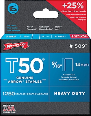 Arrow® T50® Type Staples, Heavy Duty, 9/16 1250/Pk