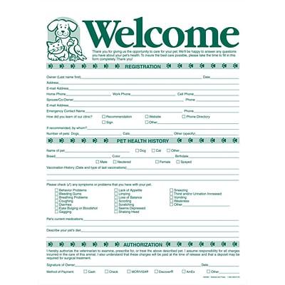 Medical Arts Press® Welcome Registration Form,  Pets at Left