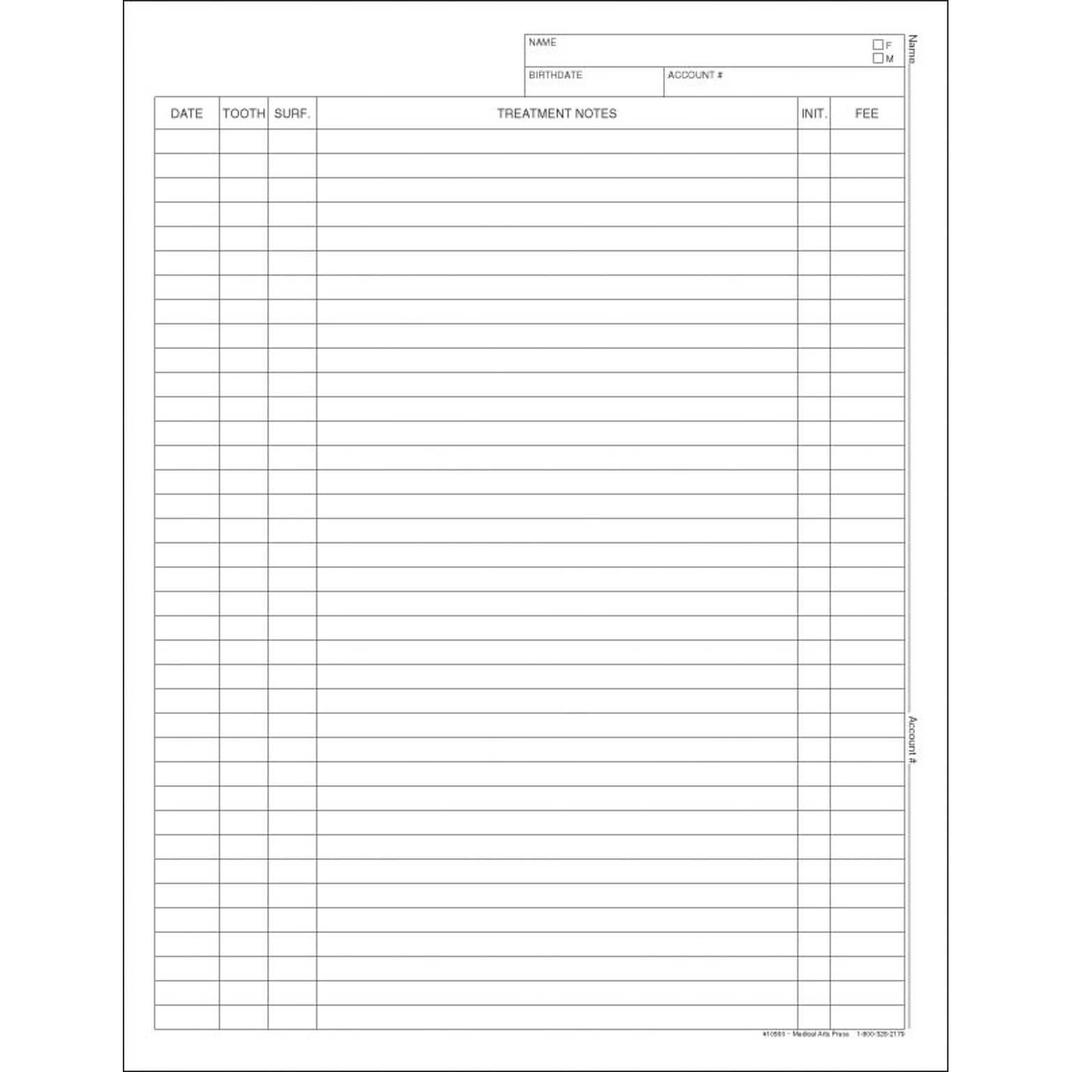 Medical Arts Press® Treatment Notes, Tooth #, Non-Imprinted, No Punch