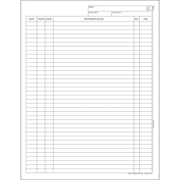 Medical Arts Press® Treatment Notes, Tooth #, Non-Imprinted, No Punch