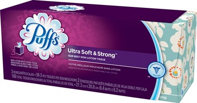 Puffs® Ultra Soft & Strong Facial Tissues; 2-Ply, 56 Sheets/Box, 3 Boxes/Pack (PGC 35045)