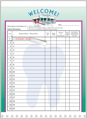 Medical Arts Press® Designer Privacy Sign-In Sheets,  Dental, Toothguy®, 125/Pack