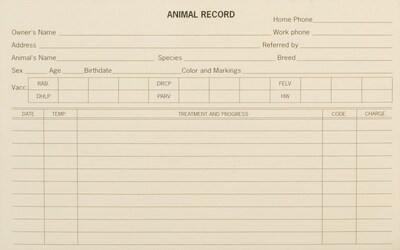 Medical Arts Press® Compact Animal Record Card, Vaccine Record