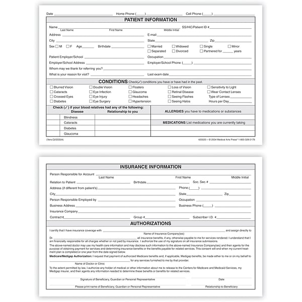 Medical Arts Press® Compact Eye Care Registration and History Card
