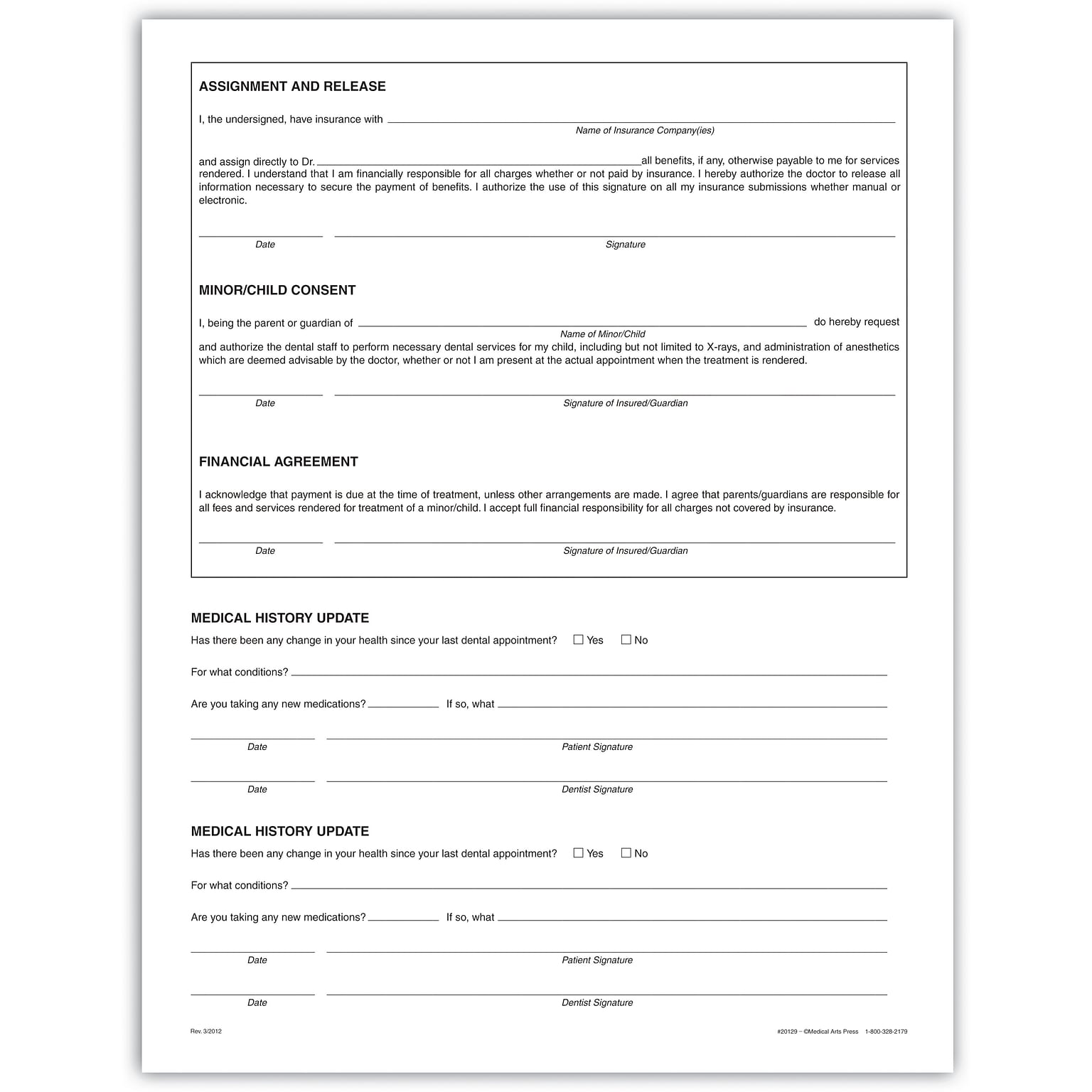 Medical Arts Press Dental Registration and History Form, English