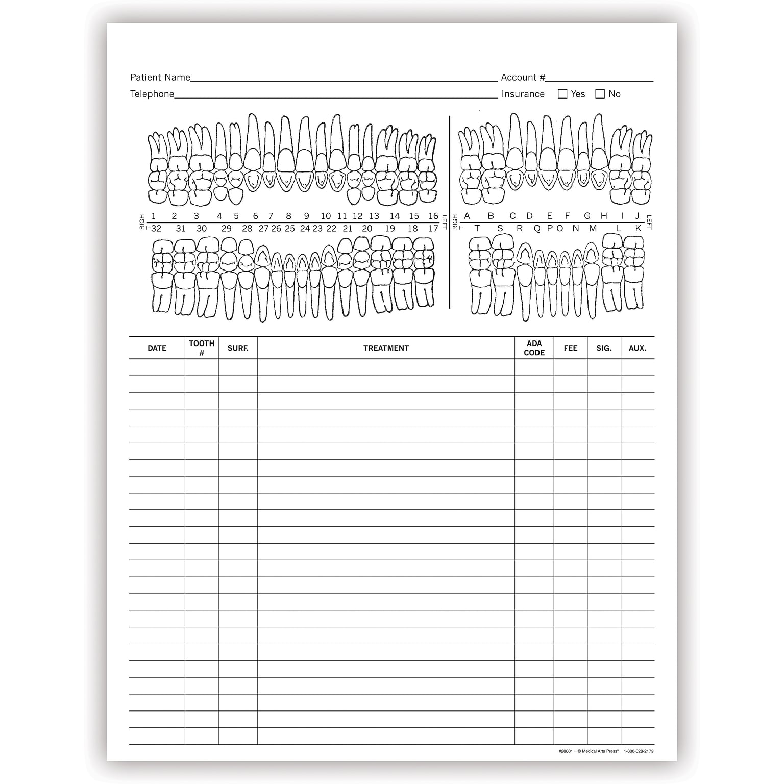 Medical Arts Press®  Dental Treatment Notes, Tooth Chart