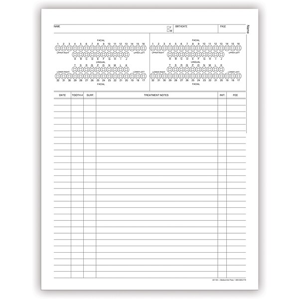 Medical Arts Press® Treatment Notes, Tooth Diagram, Non-Imprinted, No Punch