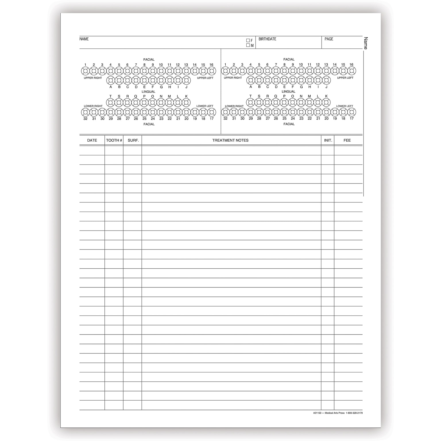 Medical Arts Press® Treatment Notes, Tooth Diagram, Non-Imprinted, No Punch