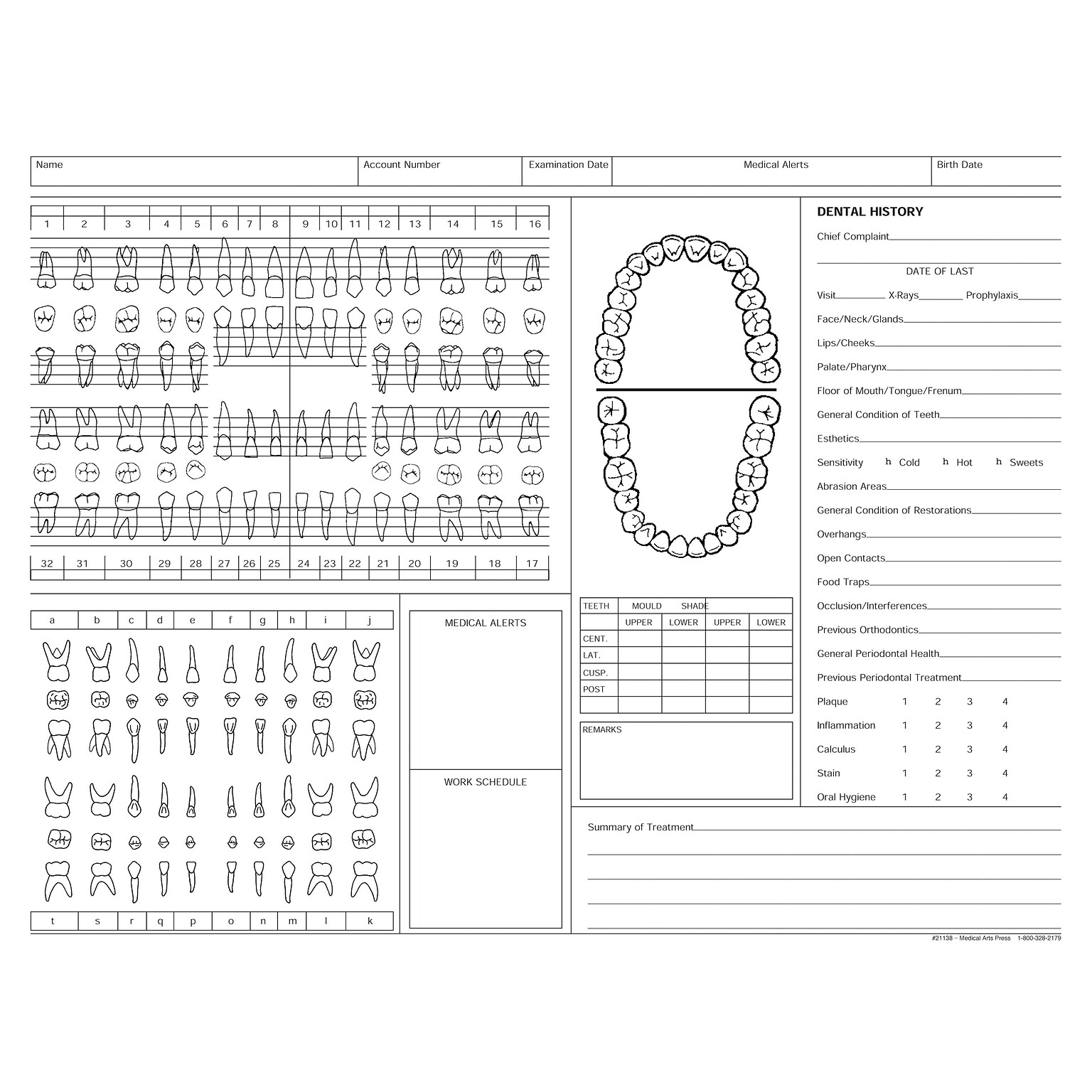 Medical Arts Press® Dental Chart, Treatment Notes, 11 x 8.5, No Punch, Green, 250/Pack (21138RL)