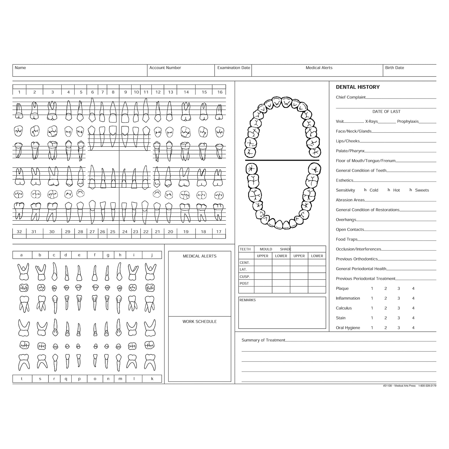 Medical Arts Press® Dental Chart, Treatment Notes, Green, No Punch