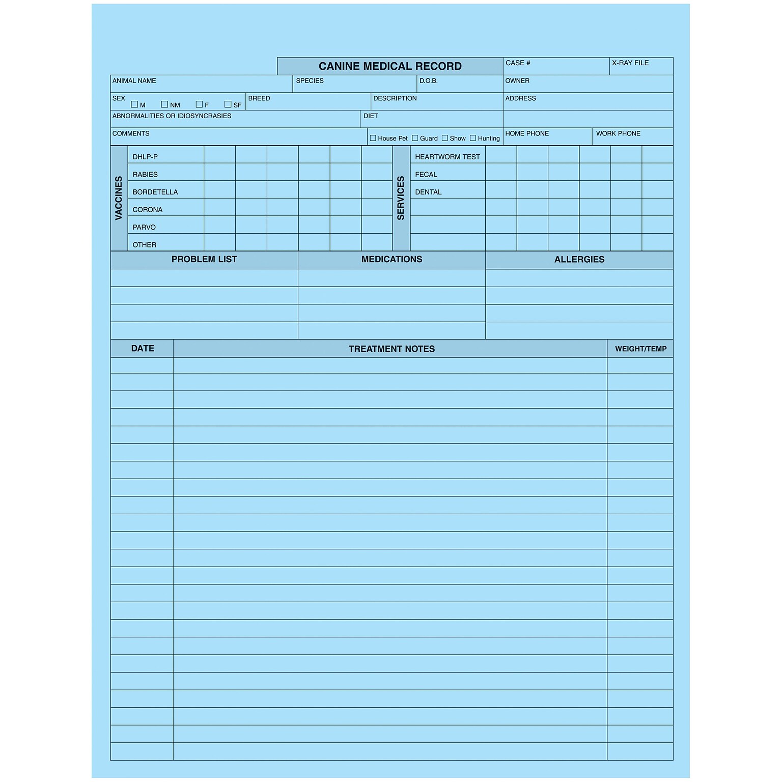 Medical Arts Press® Pet Treatment Records, Canine, No Punch